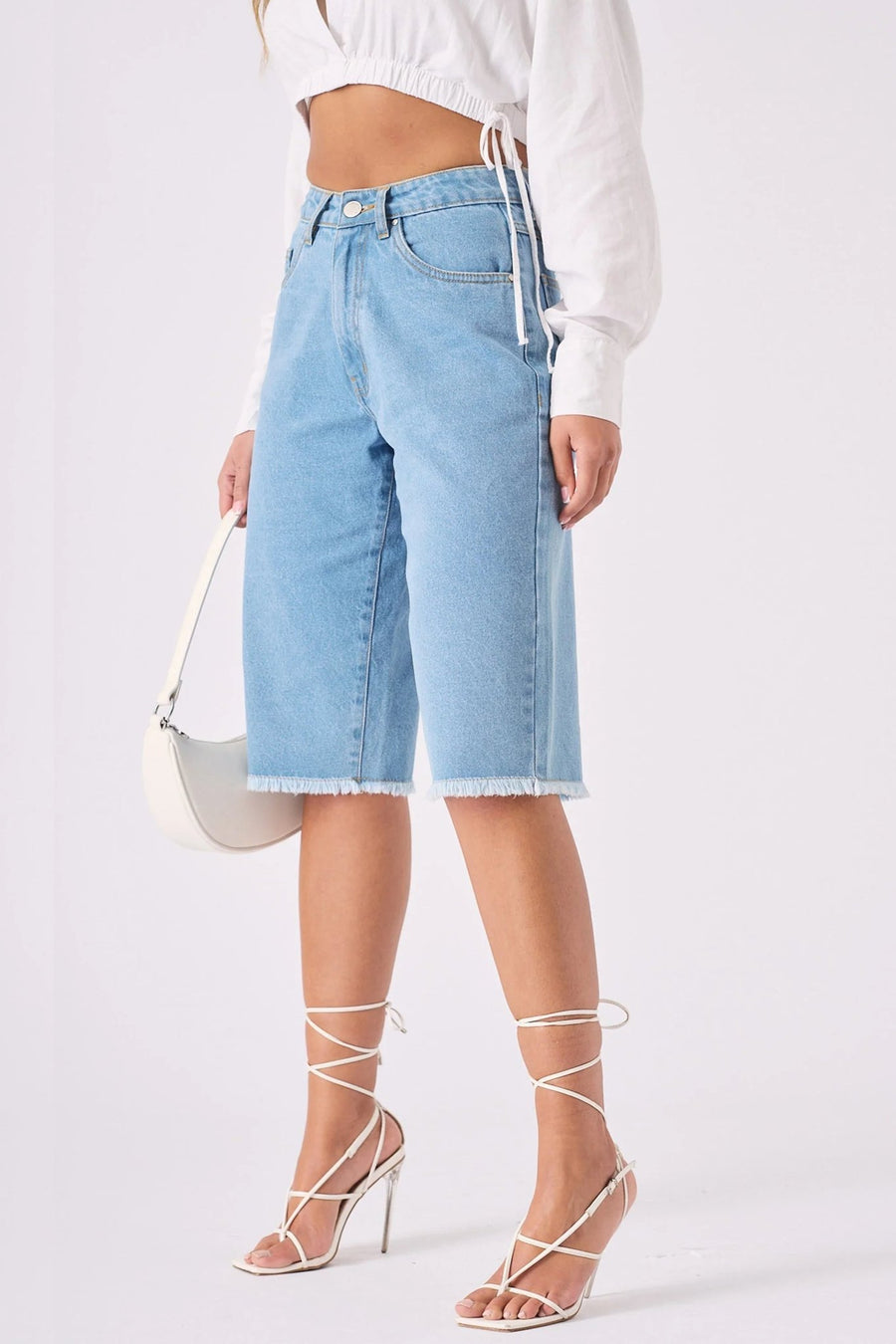 Elara Longline Denim Jorts – Light Blue Wash - JMOJO - Women's Denim Shorts