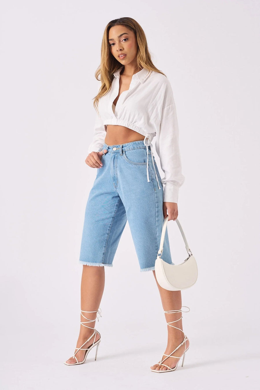 Elara Longline Denim Jorts – Light Blue Wash - JMOJO - Women's Denim Shorts