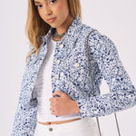 Etch Denim Trucker Jacket – Dark Blue - JMOJO - Women's Printed Cropped Denim Jackets