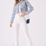 Etch Denim Trucker Jacket – Dark Blue - JMOJO - Women's Printed Cropped Denim Jackets