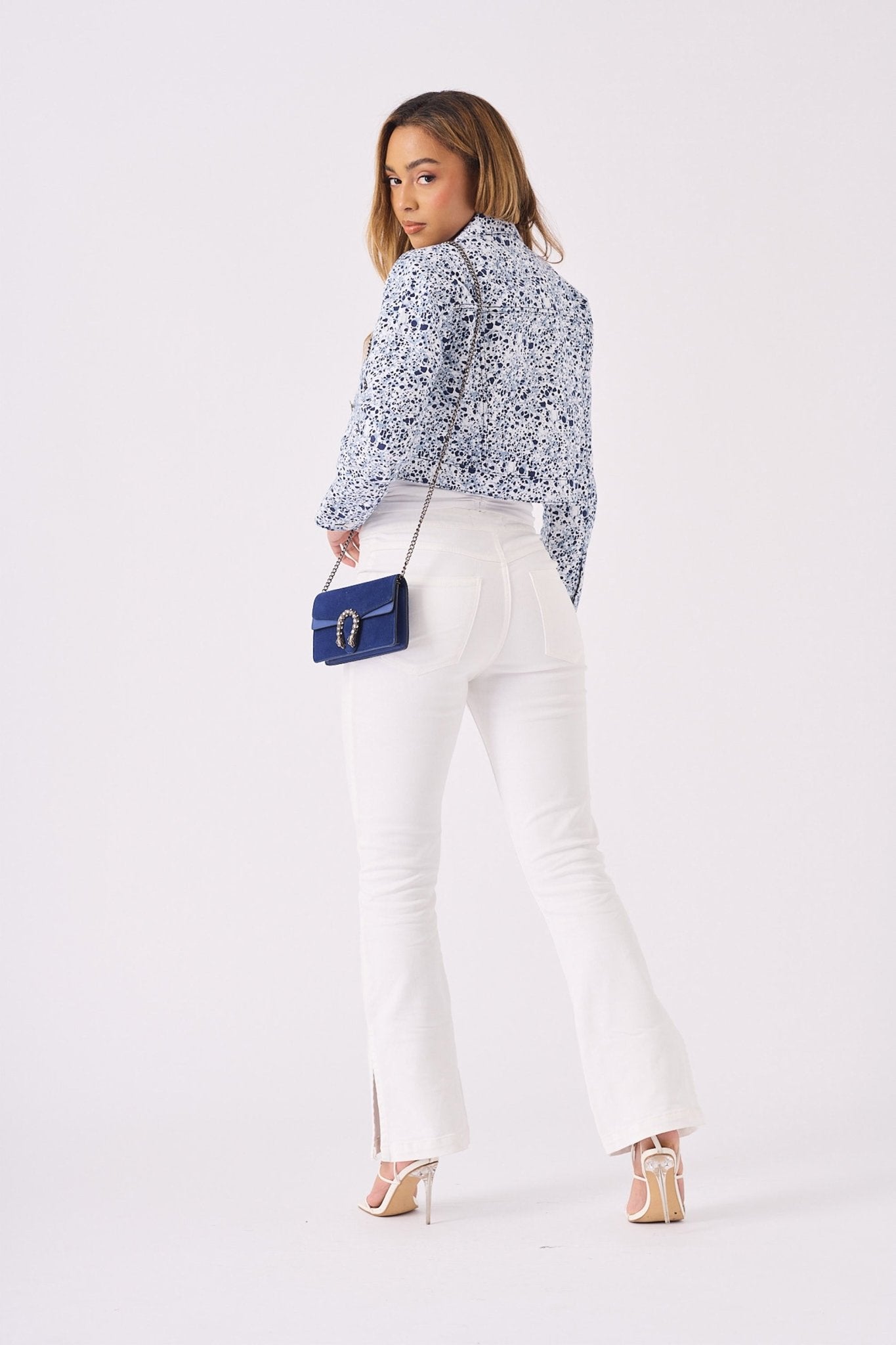 Etch Denim Trucker Jacket – Dark Blue - JMOJO - Women's Printed Cropped Denim Jackets