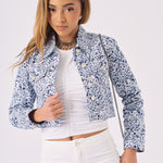 Etch Denim Trucker Jacket – Dark Blue - JMOJO - Women's Printed Cropped Denim Jackets