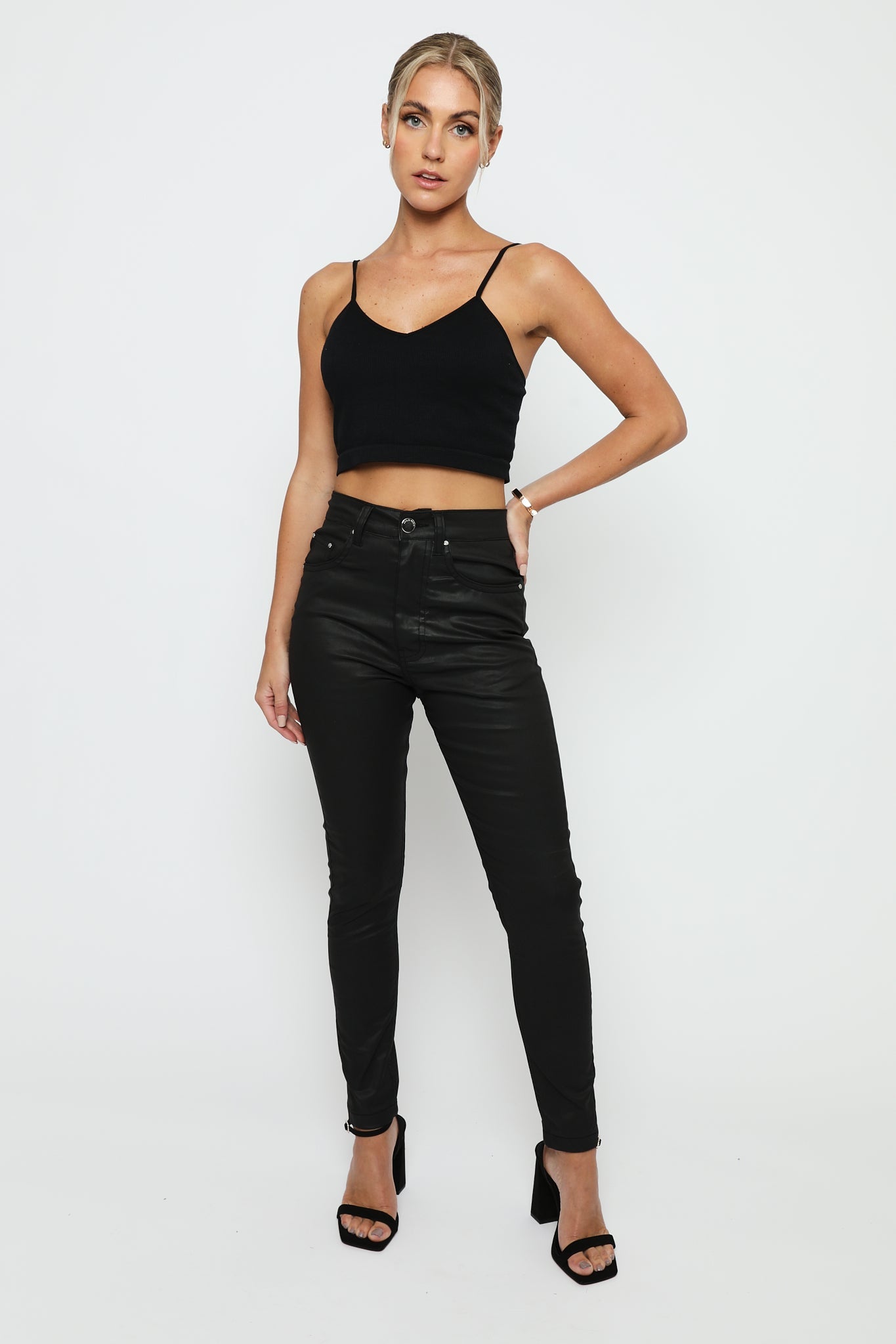 Evora Coated Denim Stretch Skinny Jeans - Black - JMOJO - Women's Skinny Jeans