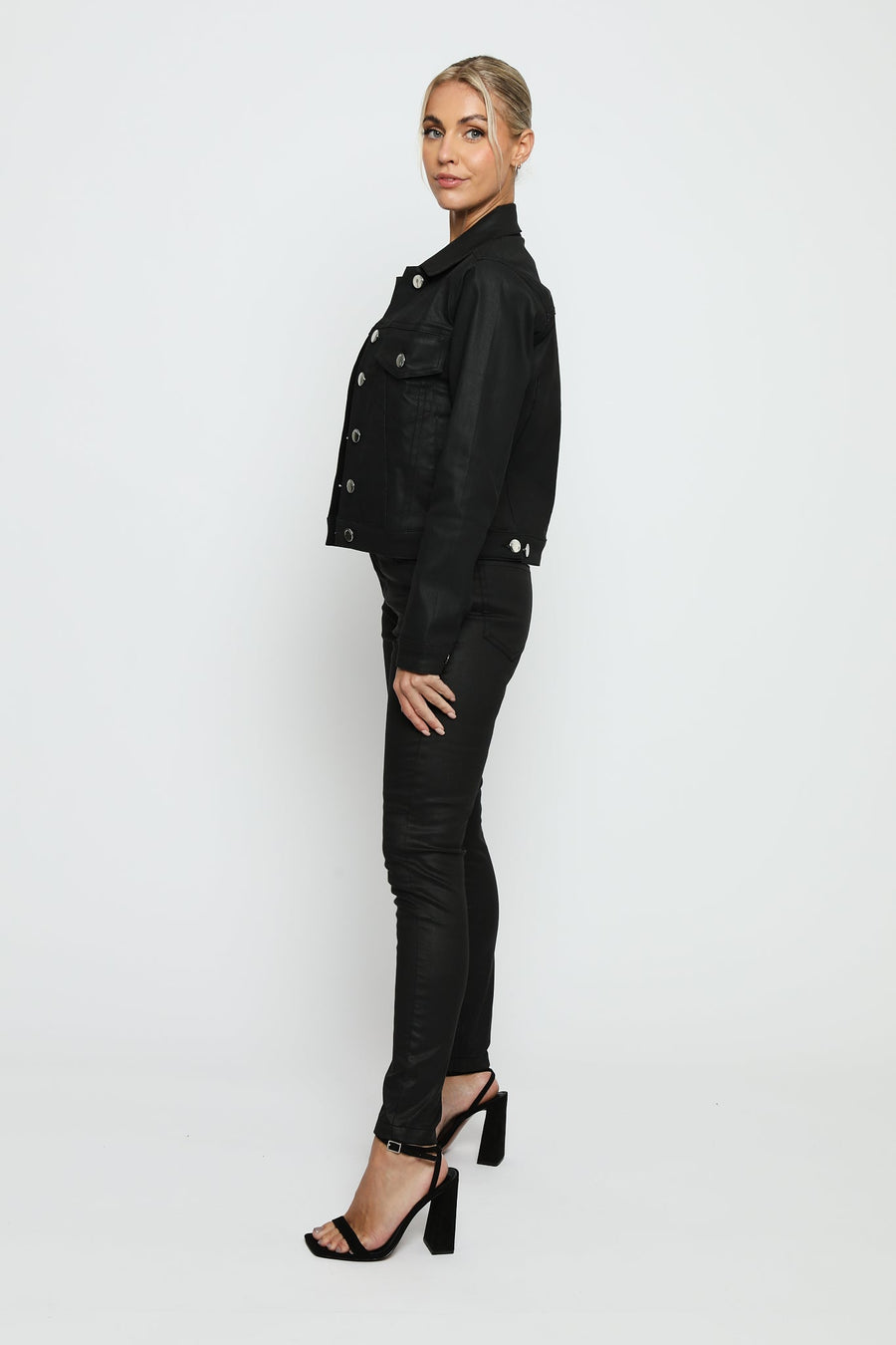Evora Coated Denim Stretch Skinny Jeans - Black - JMOJO - Women's Skinny Jeans
