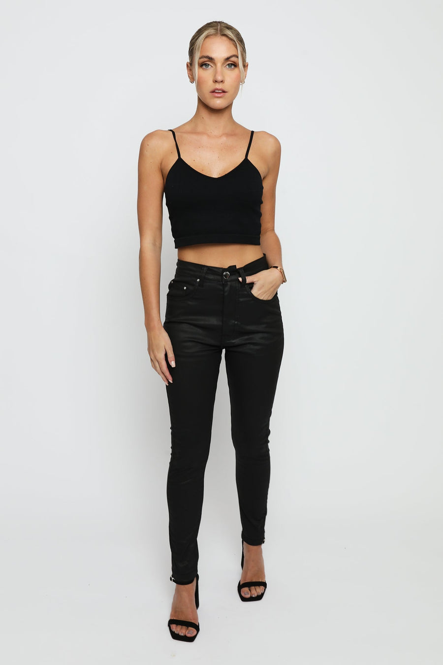 Evora Coated Denim Stretch Skinny Jeans - Black - JMOJO - Women's Skinny Jeans