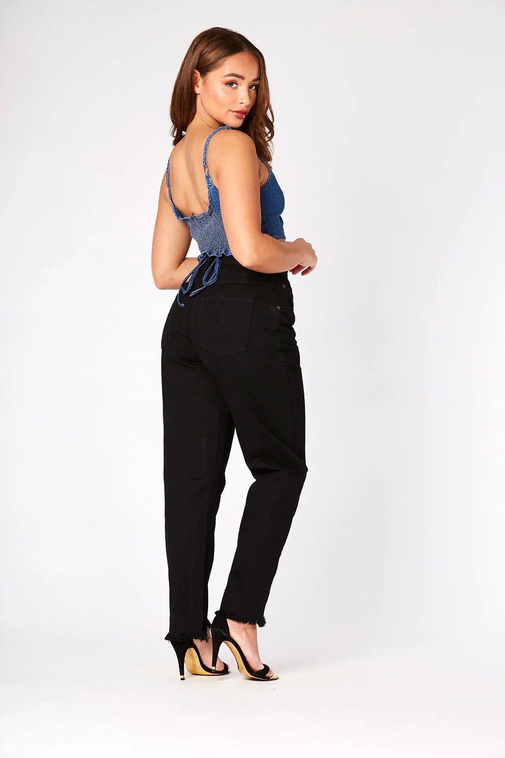 Evora High Rise Frayed Hem Straight Leg Jeans - Black - JMOJO - Women's Straight Leg Jeans