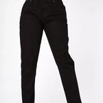Evora High Rise Frayed Hem Straight Leg Jeans - Black - JMOJO - Women's Straight Leg Jeans