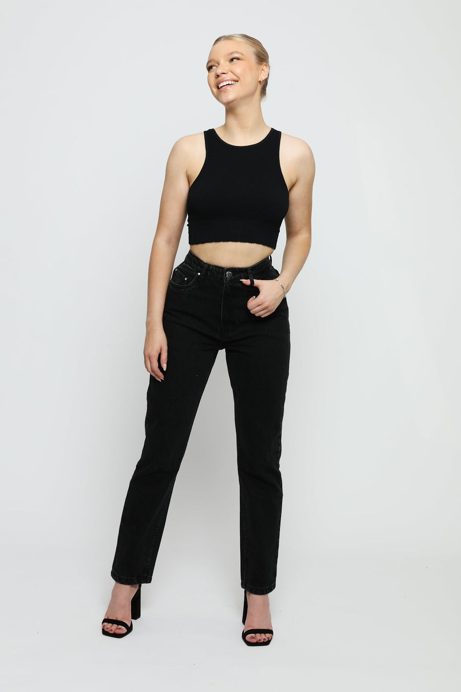 Evora High Rise Slim Straight Leg Jeans - Black - JMOJO - Women's Straight Leg Jeans