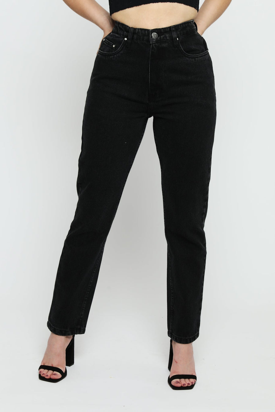 Evora High Rise Slim Straight Leg Jeans - Black - JMOJO - Women's Straight Leg Jeans