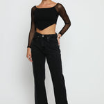 Evora High Rise Straight Leg Frayed Hem Jeans - Black Wash - JMOJO - Women's Straight Leg Jeans