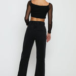 Evora High Rise Straight Leg Frayed Hem Jeans - Black Wash - JMOJO - Women's Straight Leg Jeans