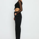 Evora High Rise Straight Leg Frayed Hem Jeans - Black Wash - JMOJO - Women's Straight Leg Jeans