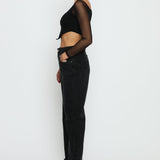 Evora High Rise Straight Leg Frayed Hem Jeans - Black Wash - JMOJO - Women's Straight Leg Jeans