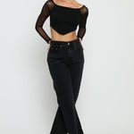 Evora High Rise Straight Leg Frayed Hem Jeans - Black Wash - JMOJO - Women's Straight Leg Jeans