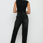 Evora High Waisted Relaxed Straight Leg Jeans - Black Wash - JMOJO - Women's Straight Leg Jeans
