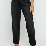 Evora High Waisted Relaxed Straight Leg Jeans - Black Wash - JMOJO - Women's Straight Leg Jeans
