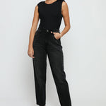 Evora High Waisted Relaxed Straight Leg Jeans - Black Wash - JMOJO - Women's Straight Leg Jeans
