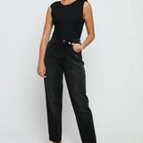 Evora High Waisted Relaxed Straight Leg Jeans - Black Wash - JMOJO - Women's Straight Leg Jeans