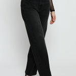Evora High Waisted Stretch Relaxed Straight Leg Jeans - Black Wash - JMOJO - Women's Straight Leg Jeans