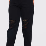 Evora Plus Size High Waisted Straight Leg Ripped Jeans - Black - JMOJO - Women's Straight Leg Jeans
