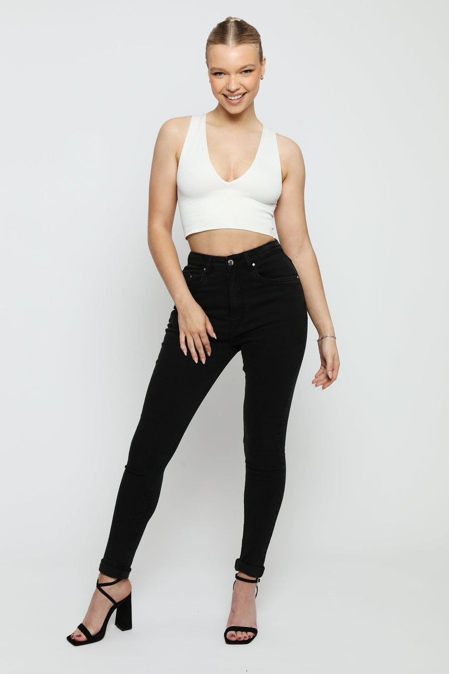 Evora Stretch Denim High Rise Skinny Jeans - Black - JMOJO - Women's Skinny Jeans