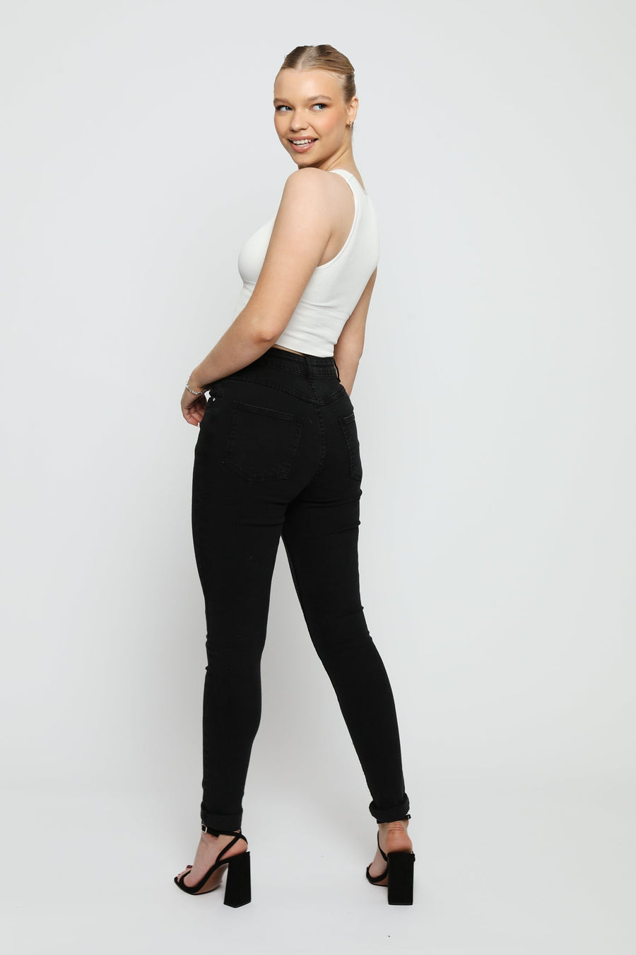 Evora Stretch Denim High Rise Skinny Jeans - Black - JMOJO - Women's Skinny Jeans