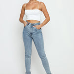 Feriya High Rise Stretch Denim Skinny Jeans - Stone Blue - JMOJO - Women's Skinny Jeans