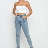 Feriya High Rise Stretch Denim Skinny Jeans - Stone Blue - JMOJO - Women's Skinny Jeans