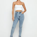 Feriya High Rise Stretch Denim Skinny Jeans - Stone Blue - JMOJO - Women's Skinny Jeans