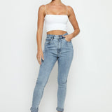 Feriya High Rise Stretch Denim Skinny Jeans - Stone Blue - JMOJO - Women's Skinny Jeans