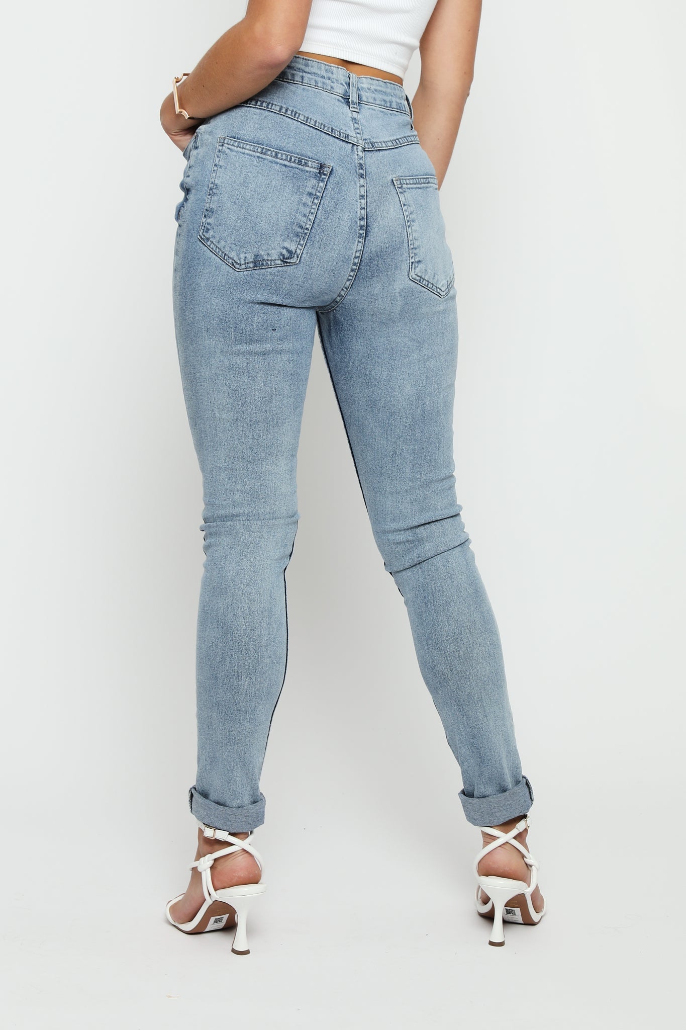 Feriya High Rise Stretch Denim Skinny Jeans - Stone Blue - JMOJO - Women's Skinny Jeans