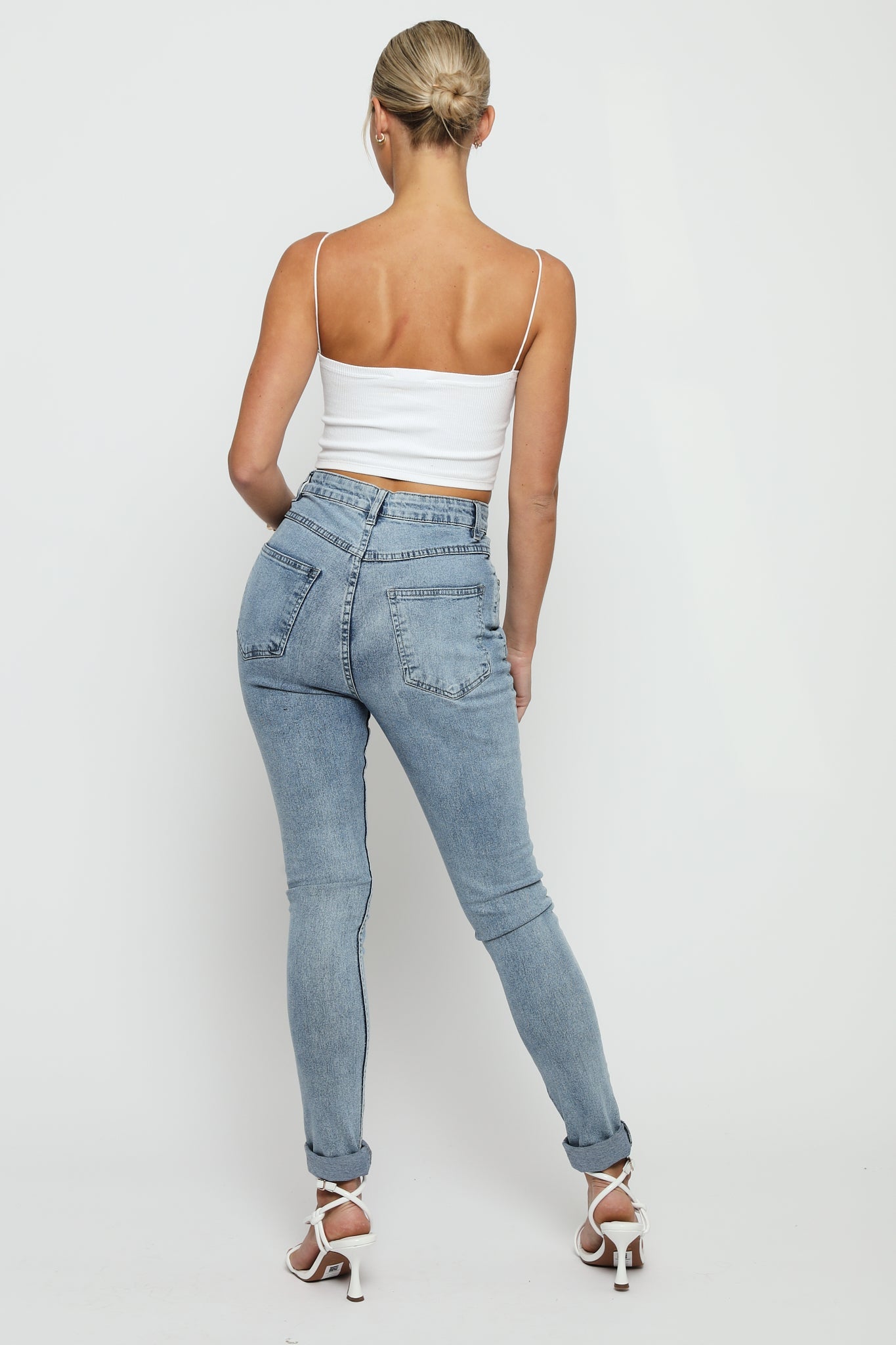 Feriya High Rise Stretch Denim Skinny Jeans - Stone Blue - JMOJO - Women's Skinny Jeans