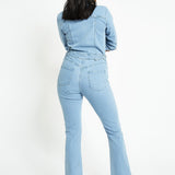 FIT AND FLARE DENIM JUMPSUIT - LIGHT BLUE WASH - JMOJO - Women's Denim Jumpsuits