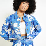 Fjord Printed Cropped Denim Jacket – Blue - JMOJO - Women's Printed Cropped Denim Jackets