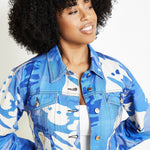 Fjord Printed Cropped Denim Jacket – Blue - JMOJO - Women's Printed Cropped Denim Jackets