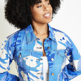 Fjord Printed Cropped Denim Jacket – Blue - JMOJO - Women's Printed Cropped Denim Jackets