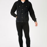 FLEECE HOODED DENIM JACKET - BLACK WASH - JMOJO - Men's Fleece Hooded Denim Jackets