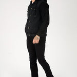 FLEECE HOODED DENIM JACKET - BLACK WASH - JMOJO - Men's Fleece Hooded Denim Jackets