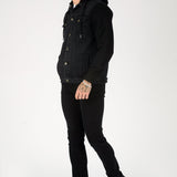FLEECE HOODED DENIM JACKET - BLACK WASH - JMOJO - Men's Fleece Hooded Denim Jackets