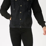 FLEECE HOODED DENIM JACKET - BLACK WASH - JMOJO - Men's Fleece Hooded Denim Jackets