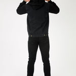 FLEECE HOODED DENIM JACKET - BLACK WASH - JMOJO - Men's Fleece Hooded Denim Jackets