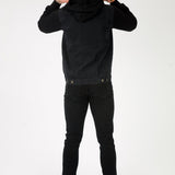 FLEECE HOODED DENIM JACKET - BLACK WASH - JMOJO - Men's Fleece Hooded Denim Jackets