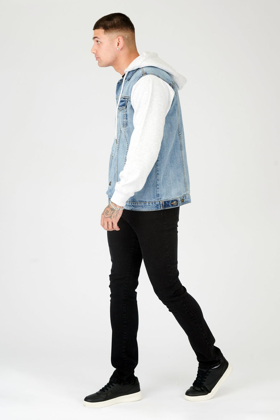 FLEECE HOODED DENIM JACKET - LIGHT BLUE WASH - JMOJO - Men's Fleece Hooded Denim Jackets