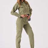 Floressa Tapered Cargo Jogger Jeans - Olive Green - JMOJO - Women's Cargo Denim Trouser