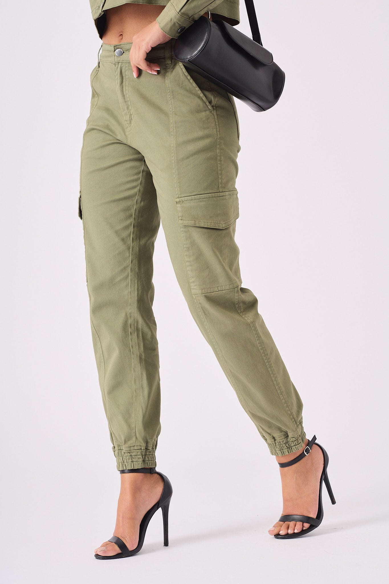 Floressa Tapered Cargo Jogger Jeans - Olive Green - JMOJO - Women's Cargo Denim Trouser