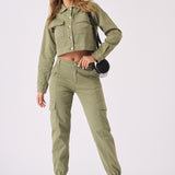 Floressa Tapered Cargo Jogger Jeans - Olive Green - JMOJO - Women's Cargo Denim Trouser