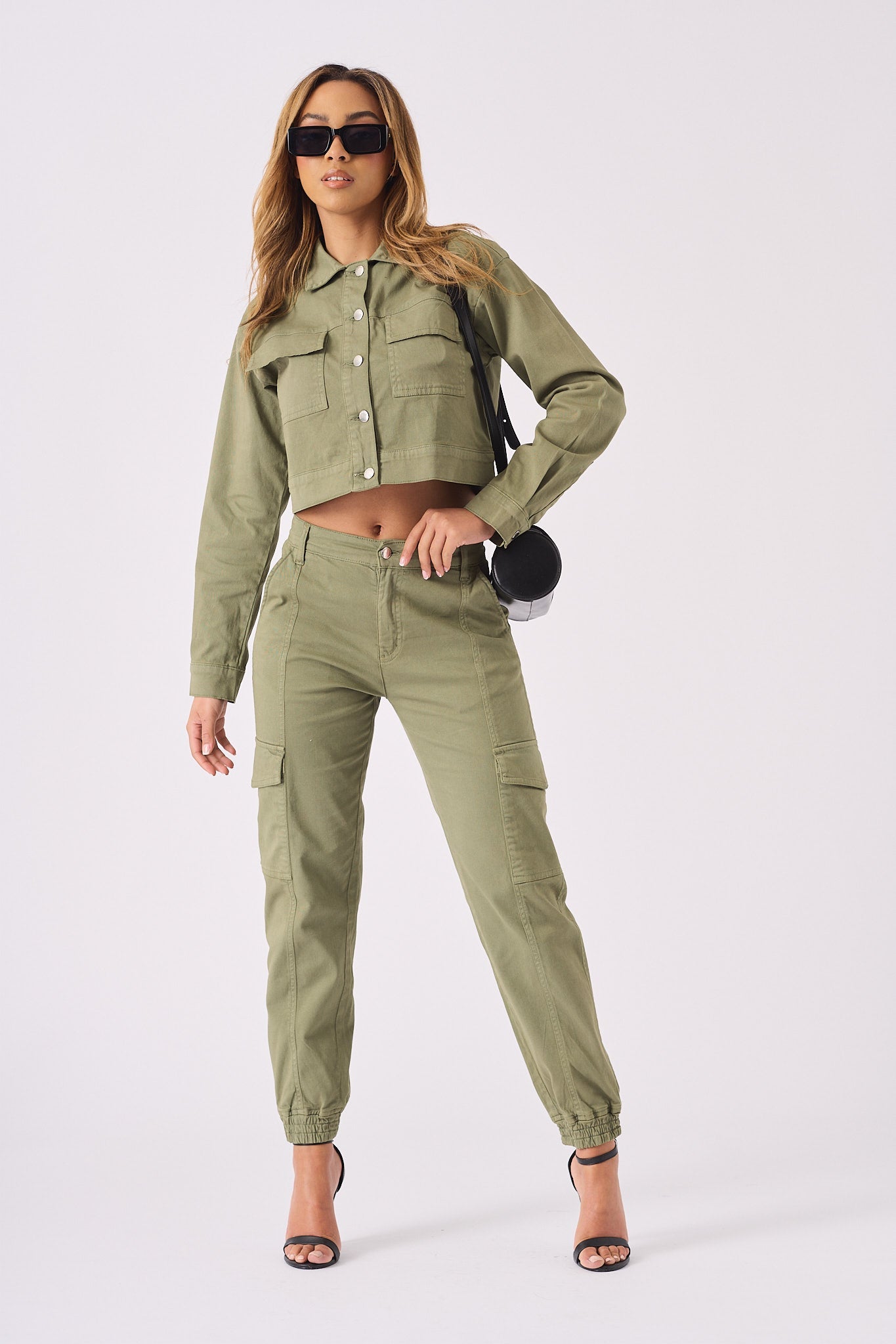 Floressa Tapered Cargo Jogger Jeans - Olive Green - JMOJO - Women's Cargo Denim Trouser