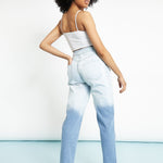Gina High Waisted Two Tone Relaxed Straight Leg Jeans - Blue & White - JMOJO - Women's Straight Leg Jeans
