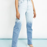 Gina High Waisted Two Tone Relaxed Straight Leg Jeans - Blue & White - JMOJO - Women's Straight Leg Jeans
