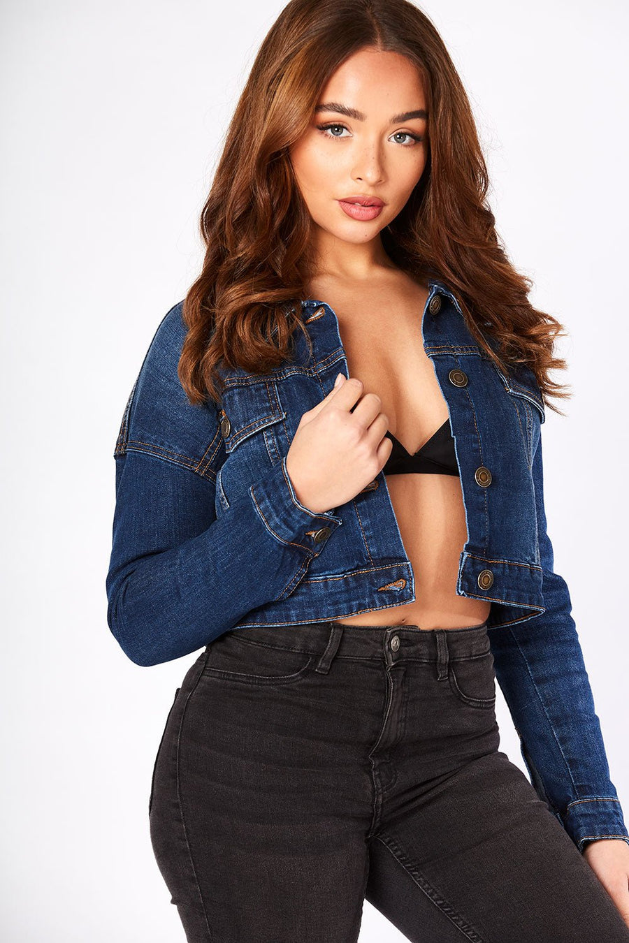 Granite Cropped Denim Jacket – Dark Blue - JMOJO - Women's Cropped Denim Jackets